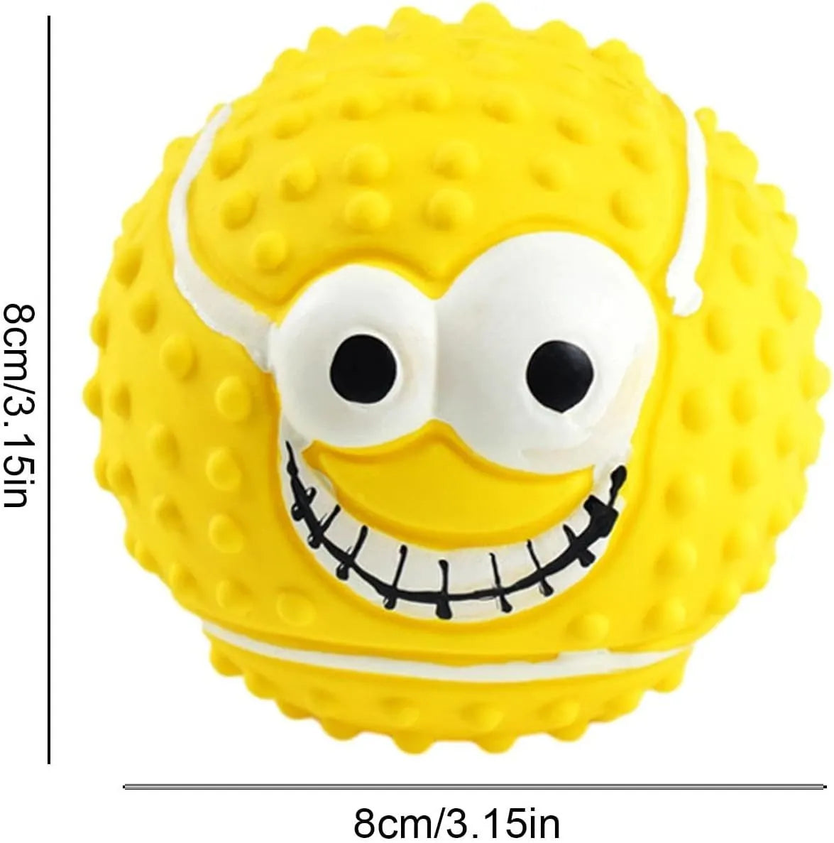 Latex face ball dog toy in green orange yellow colours with smiley design
