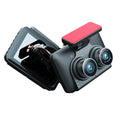 Black 4-inch touchscreen car dash camera mounted on a car windscreen.