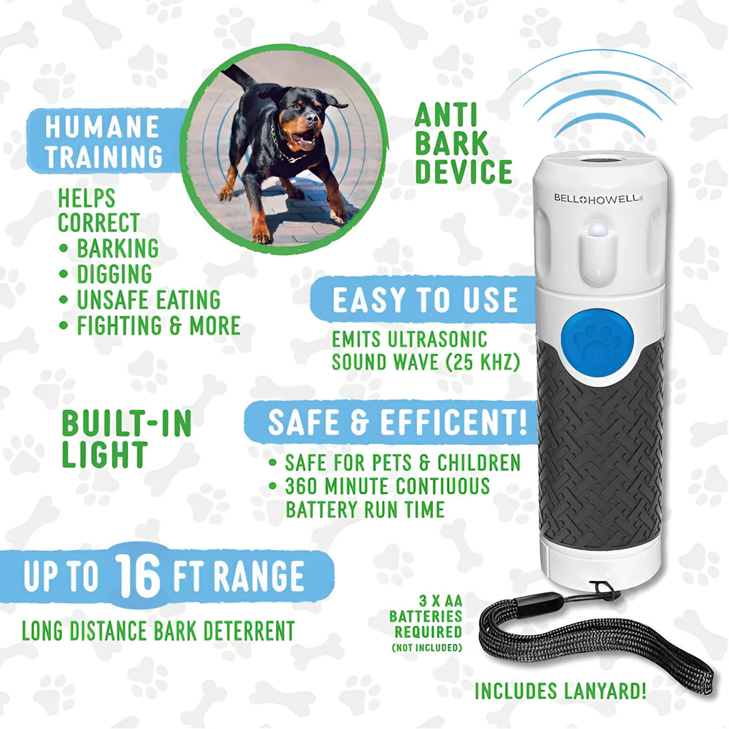 White handheld ultrasonic dog bark stop device with frequency adjustment controls