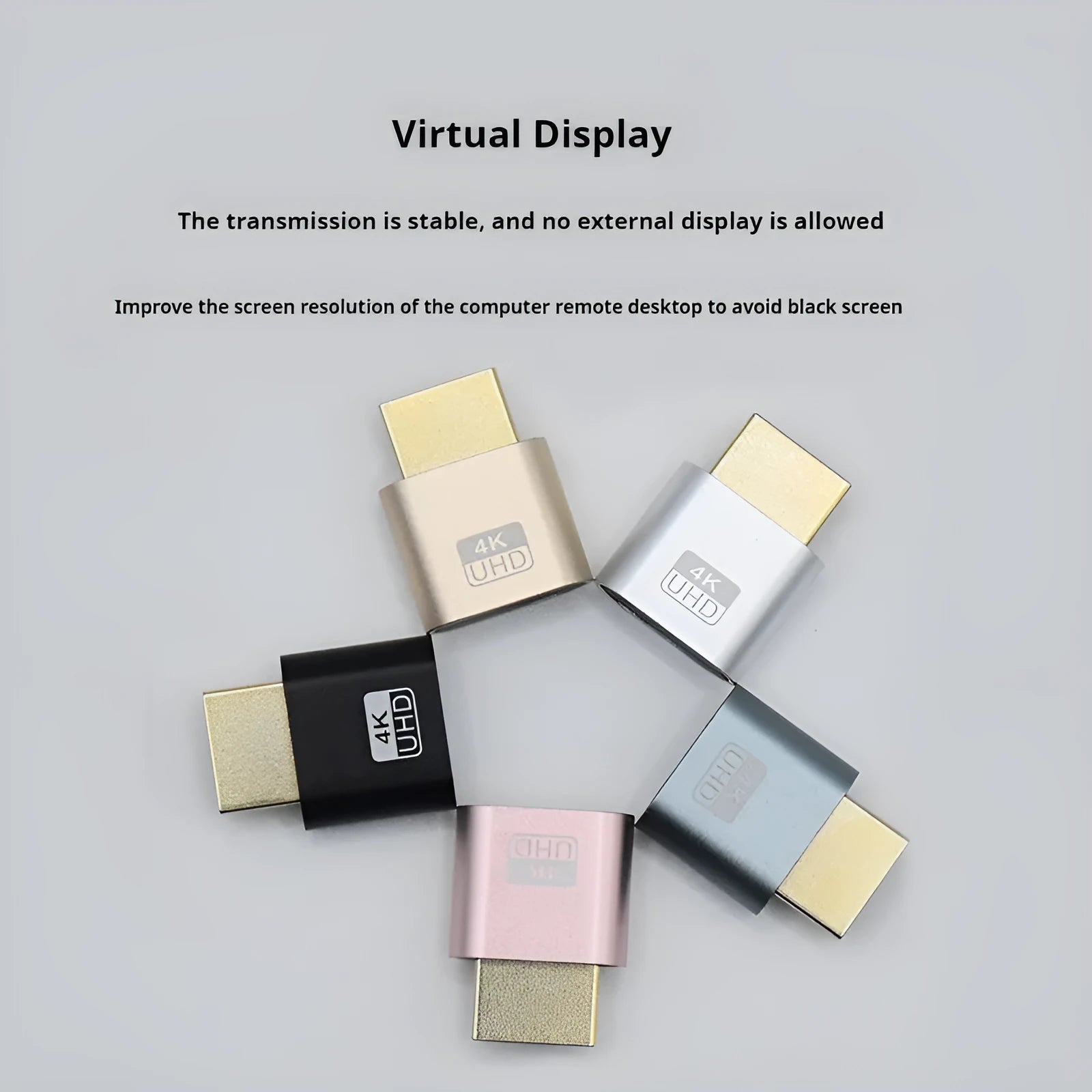 26.5mm long HDMI male dummy plug for graphics card virtual display simulation in various metal colours.