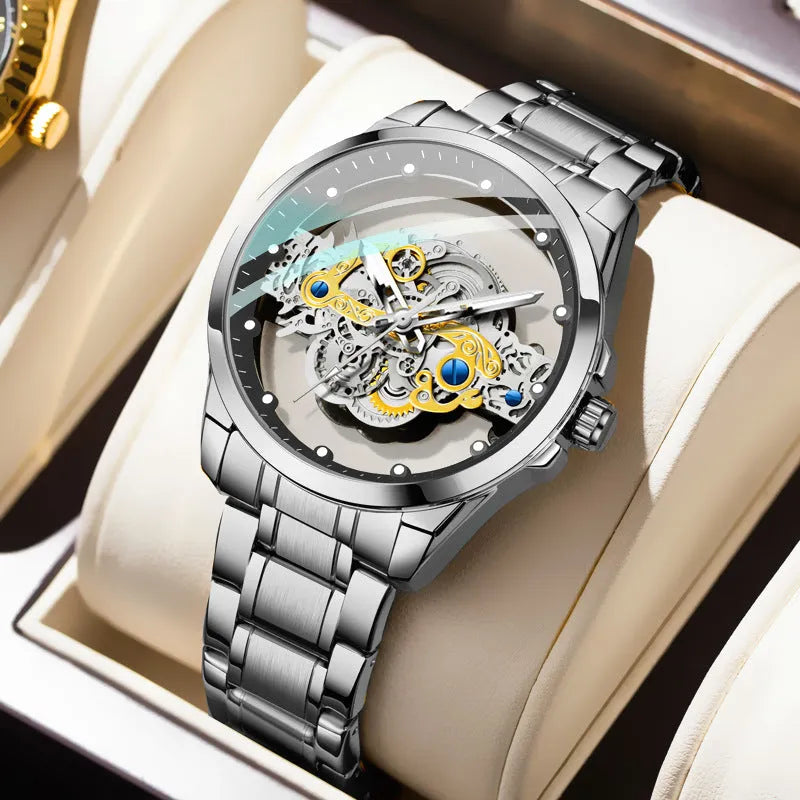 Double-sided skeleton automatic watch 40mm stainless steel luminous tourbillon business wristwatch