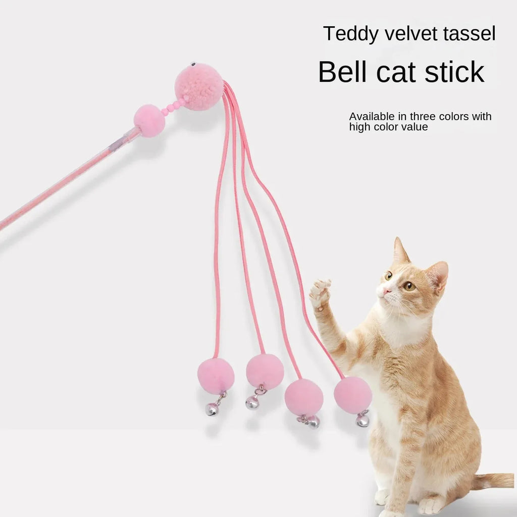 Flexible cat wand toy with colourful tassel attachment for interactive indoor play sessions