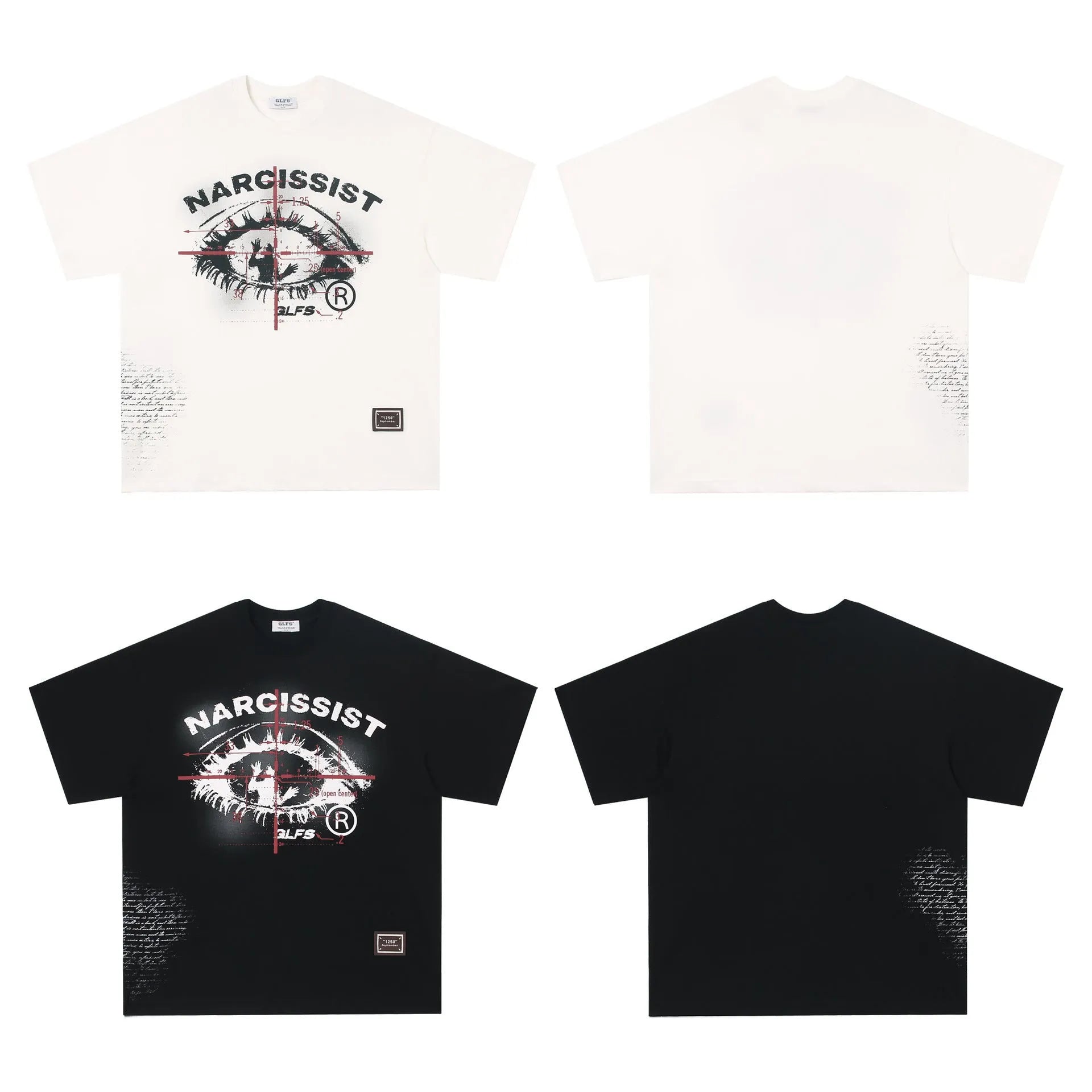 White retro hip hop letter print cotton t-shirt on hanger