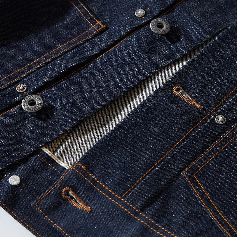 Men's raw pulp colour Japanese-style retro cotton jacket with patch pockets and straight hem