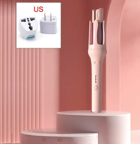 Automatic hair curler with a 32mm barrel in a two-tone colour option, shown with a plug adapter.