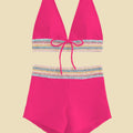 Women's high-waist split bikini swimsuit in polyester fabric