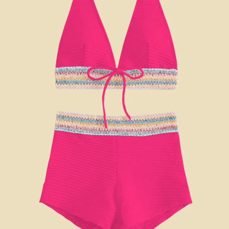 Women's high-waist split bikini swimsuit in polyester fabric