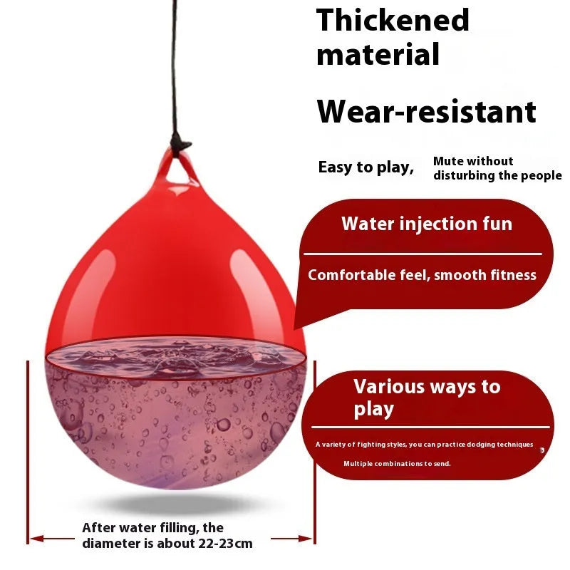 Red PVC water-filled boxing reaction ball with hook rope, 22 cm diameter for Sanda training