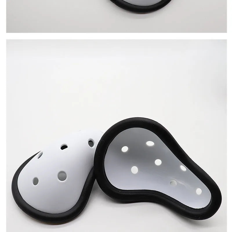 Black rubber genital protector for sports like Sanda, boxing, and hockey.