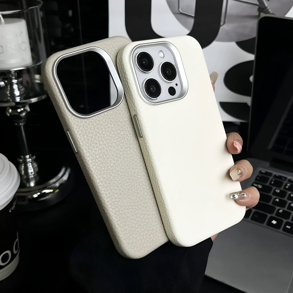 Plain leather magnetic phone case with lychee pattern in Dark Green for iPhone