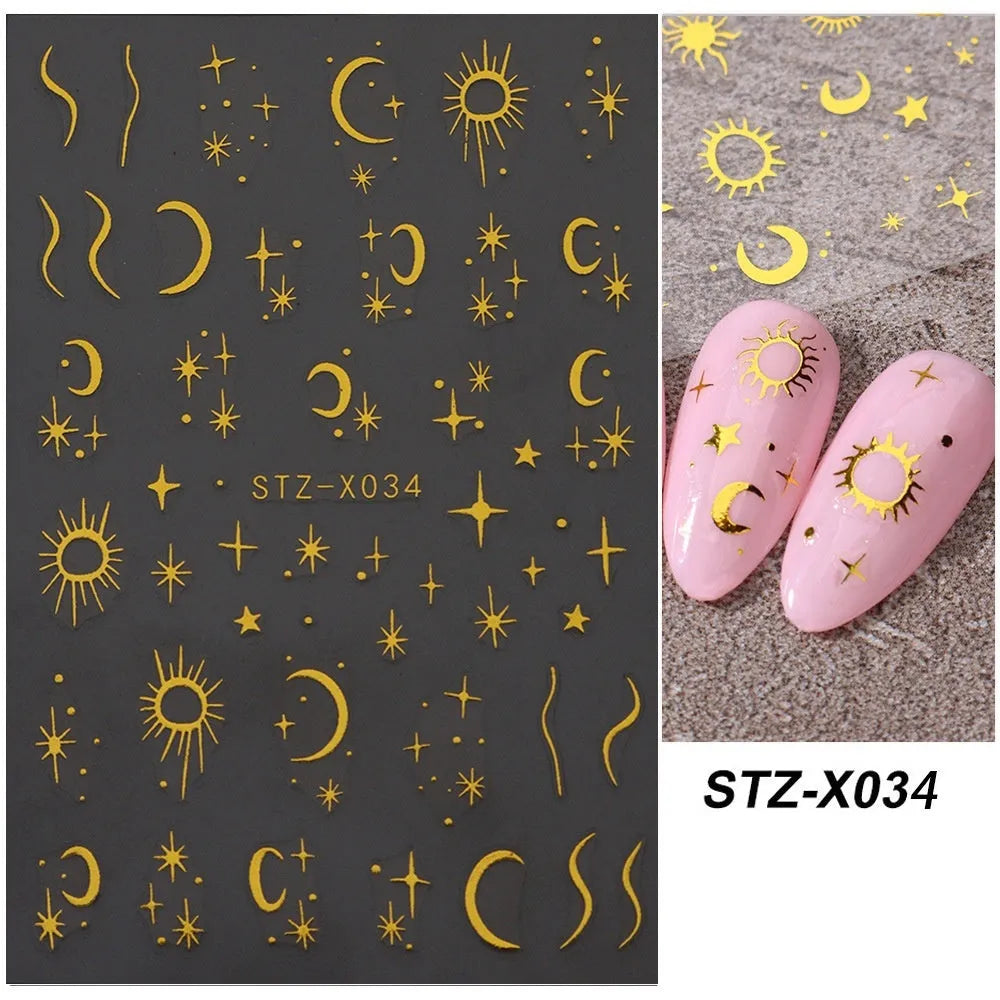 Cartoon nail art stickers sheet with black and silver love heart designs