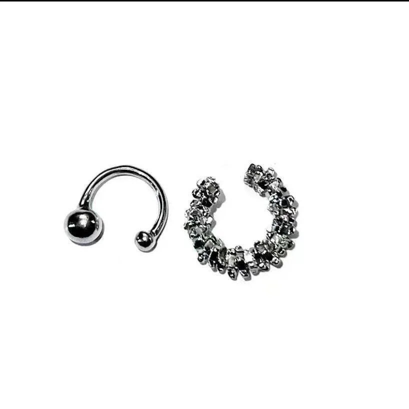 Geometric silver-tone alloy earrings with irregular frosty-style finish and ear clip fitting