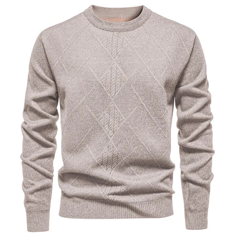 Men's fleece-lined thick round neck knitted undershirt in winter pullover style with long sleeves