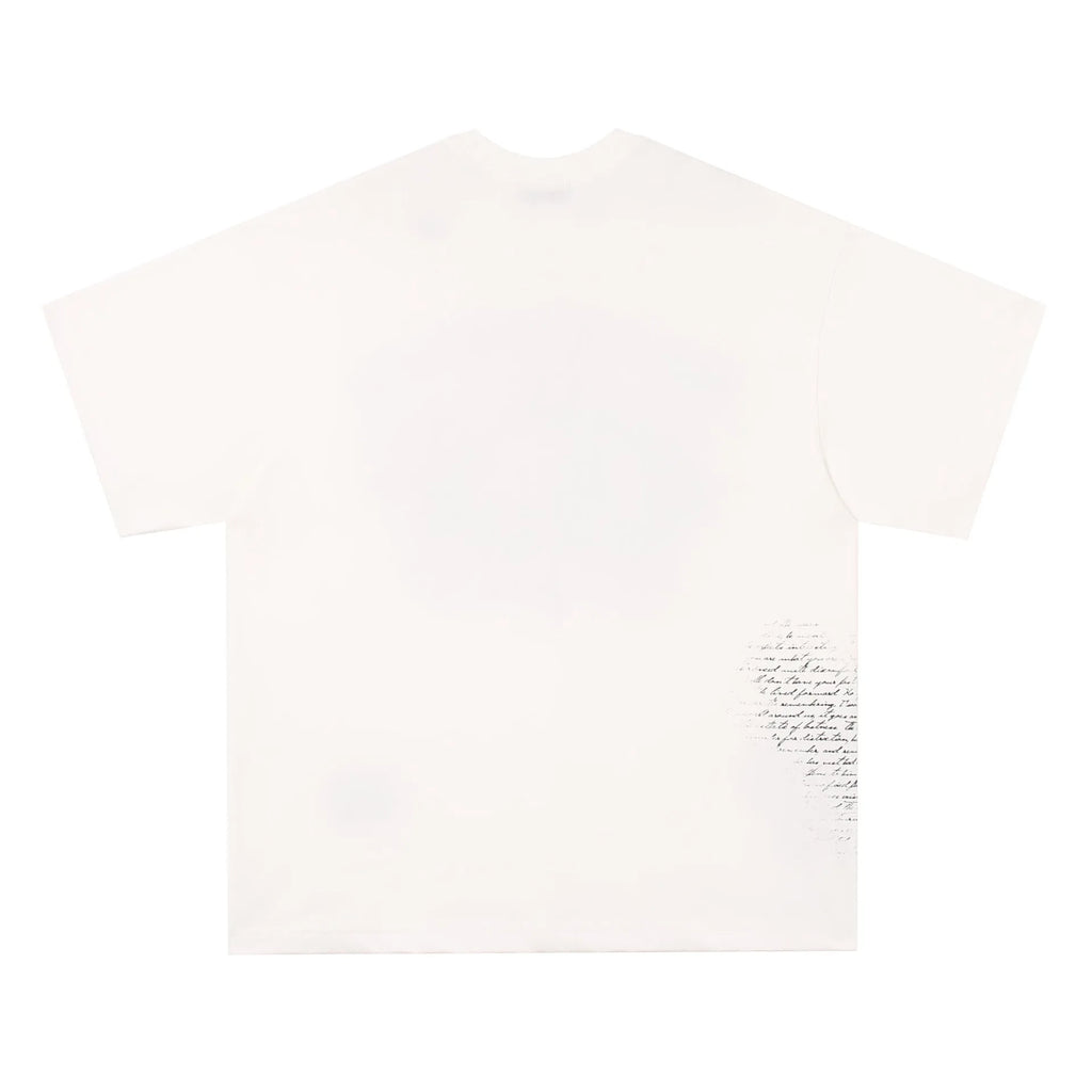 White retro hip hop letter print cotton t-shirt on hanger