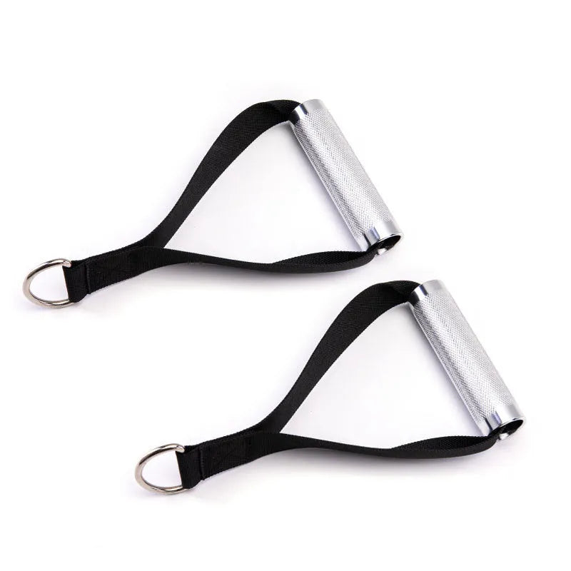 Pair of black aluminium and polyester gantry handles for fitness equipment accessories