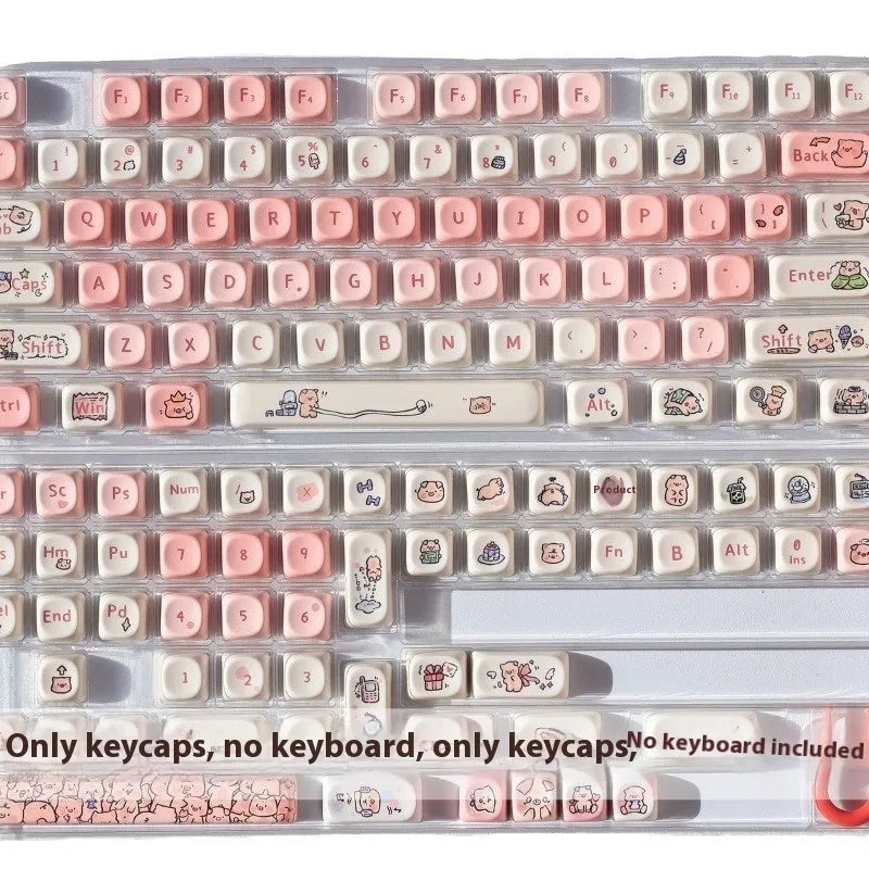 Pink PBT key cap with five-sided sublimation pig pattern for universal mechanical keyboards