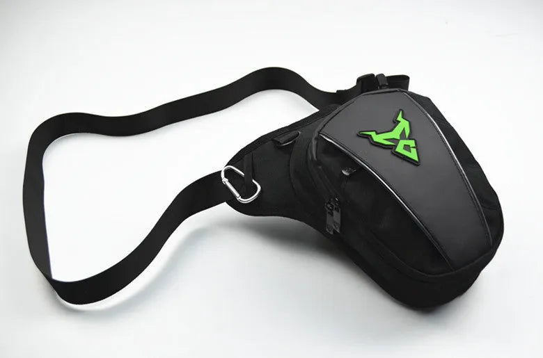 Motorcycle leg bag in 1200D Oxford cloth shown in one of four colours: red, blue, green, or grey