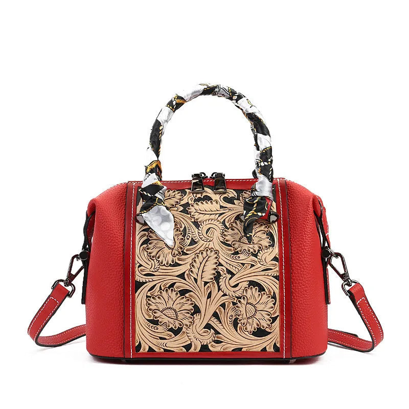 Genuine leather vintage messenger bag in black, red, or grey with internal organiser pockets.