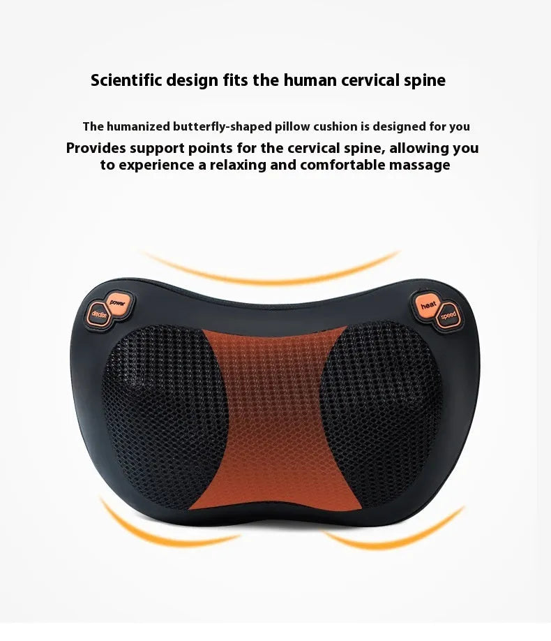 Smart shoulder neck massager pillow with 8 massage heads in genuine leather fabric