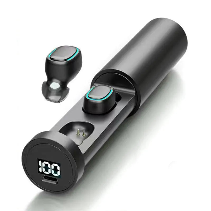 Wireless in-ear Bluetooth headset in black with protective plate and ceramic antenna, 12-hour battery