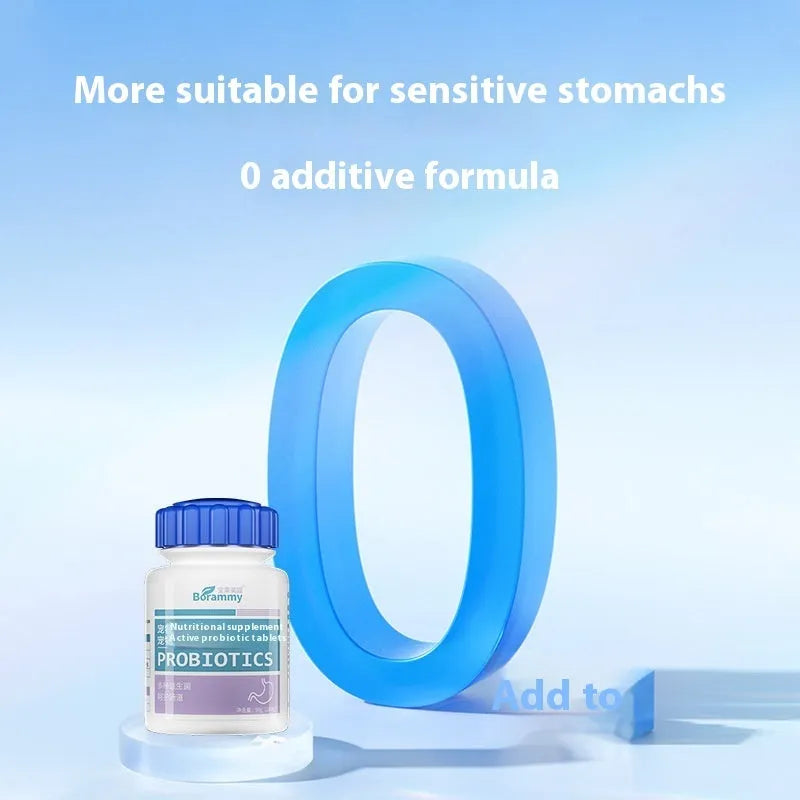 Bottle of pet active probiotic tablets containing 180 count for cats and dogs.