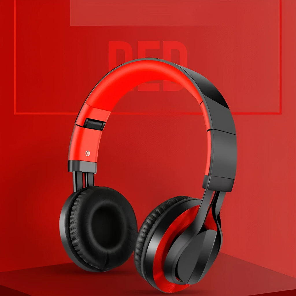Wired over-ear headphones with microphone in black, black gold, or black red colours