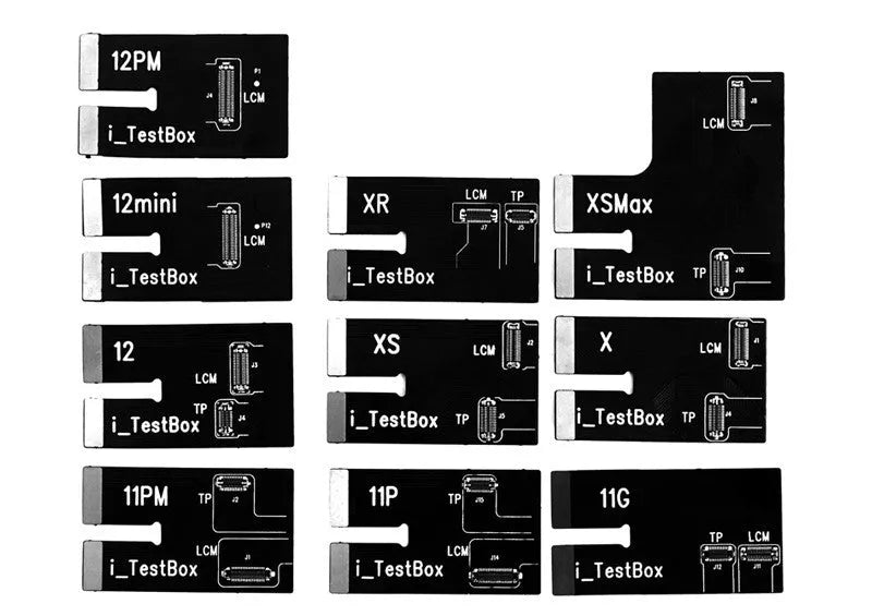 Intelligent mobile phone screen diagnostic tester with connection strips for multiple brands