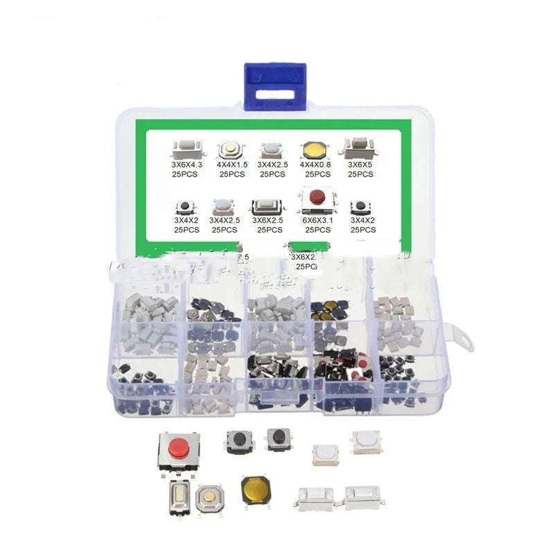 250 SMD patch button touch switches in box for electronic circuit board repair