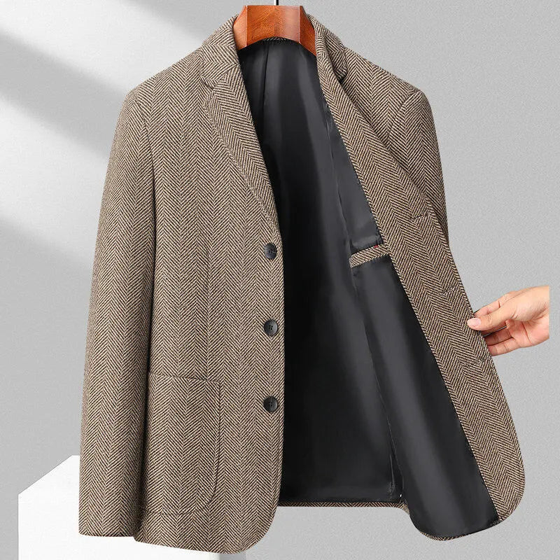 Men's loose fit polyester coat for spring and autumn in solid colours