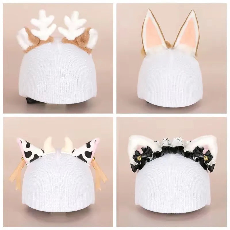 A soft plush cartoon hat decoration designed to cover a ski helmet, shown in one of 32 available colour styles.
