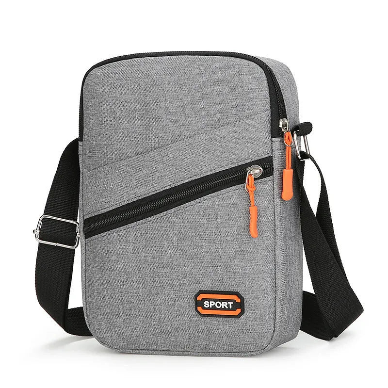 Oxford cloth crossbody shoulder bag in silver grey with contrast detailing