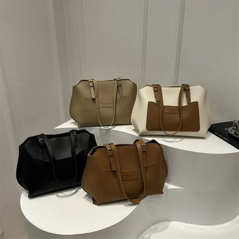 PU leather women's tote bag in horizontal square shape with double shoulder straps