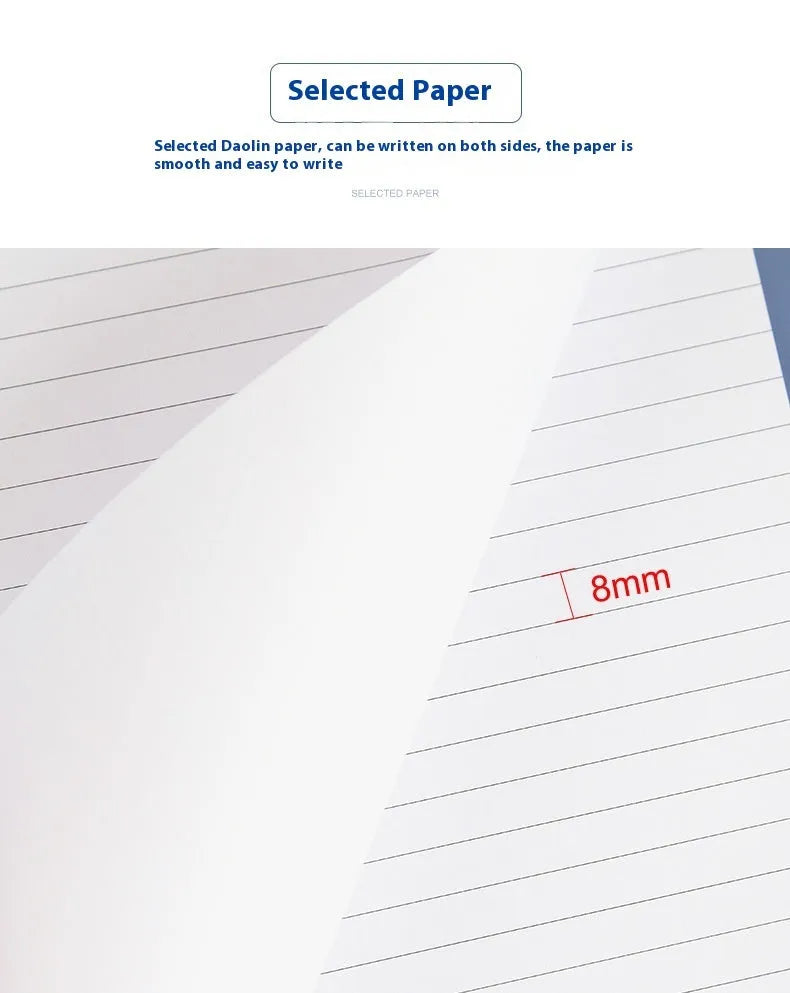 A4 tearable notebook with grid paper and wireless adhesive binding shown in available colour options