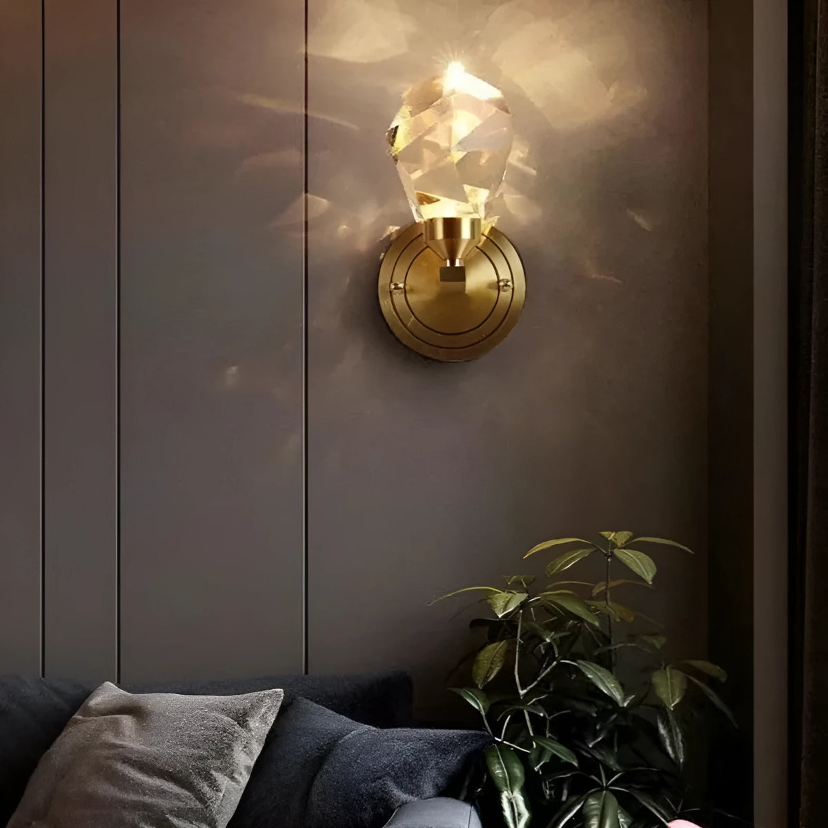 Copper modern villa art rotating light luxury crystal wall lamp for living room