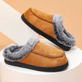 Fleece-lined thickened cotton slippers with plaid pattern and non-slip TPR sole in khaki colour