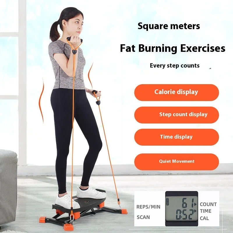 Black JS101A mini indoor fitness skiing machine with elastic hand straps on a flat surface.