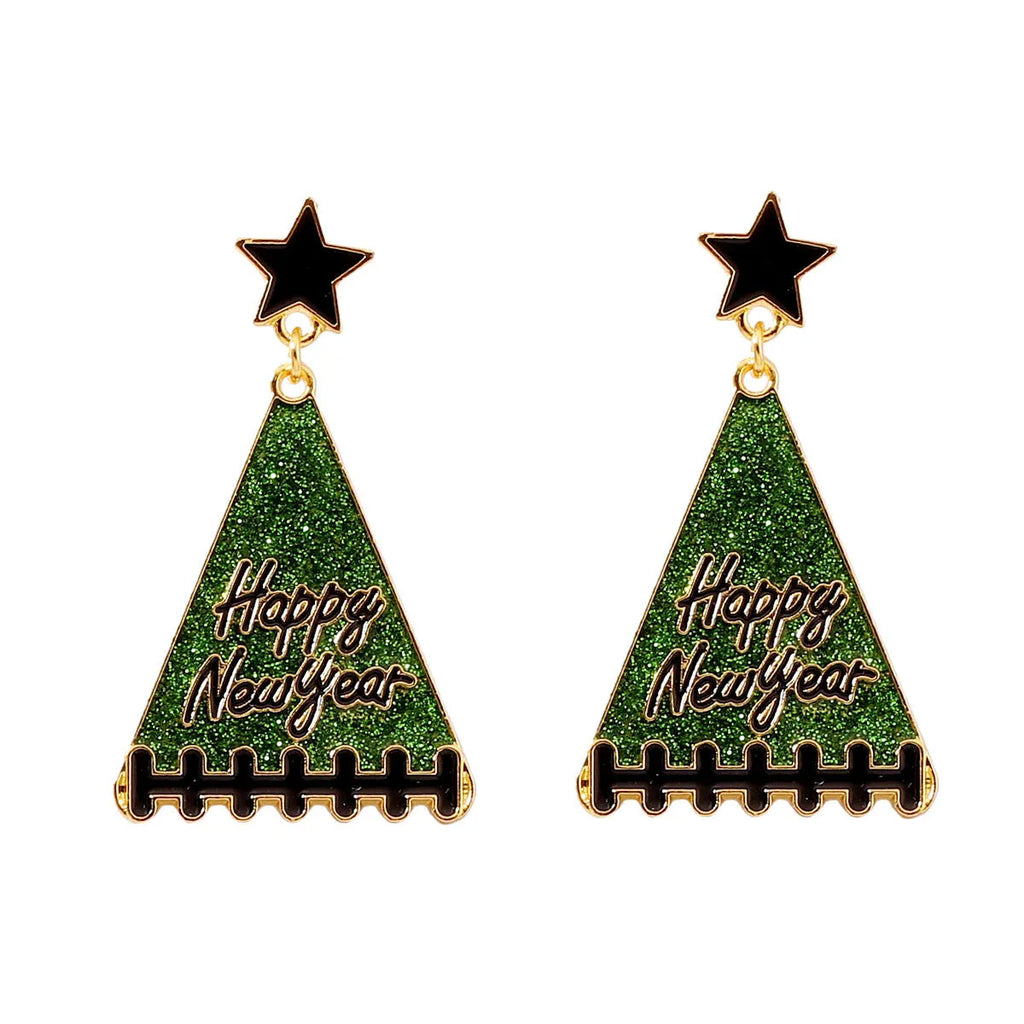New Year tree girl gift earrings for women in pink, green, gray, yellow, and red zinc alloy