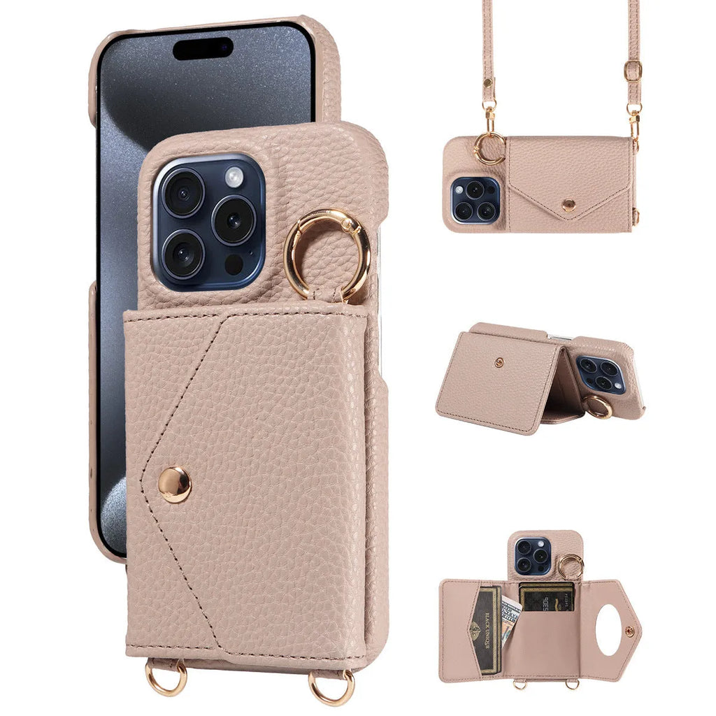 Wallet style mobile phone case with bracket in black imitation leather for iPhone 14 Pro Max