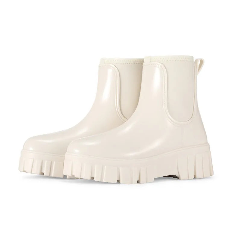 Women's low cut PVC rain boot in apricot colour with a non-slip sole.