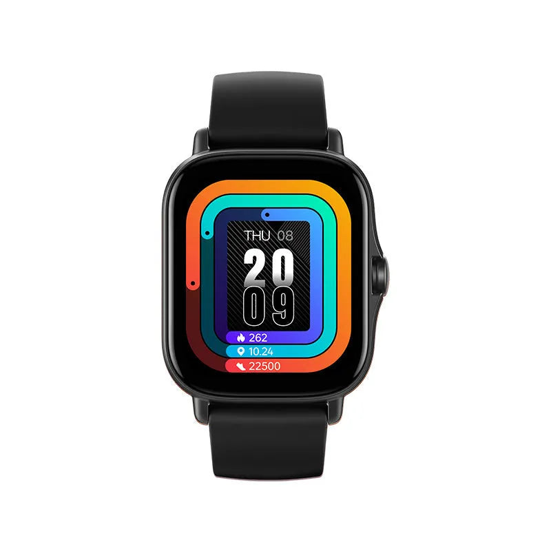 GT20 smartwatch with black silicone wristband and 1.75-inch touch screen displaying health metrics