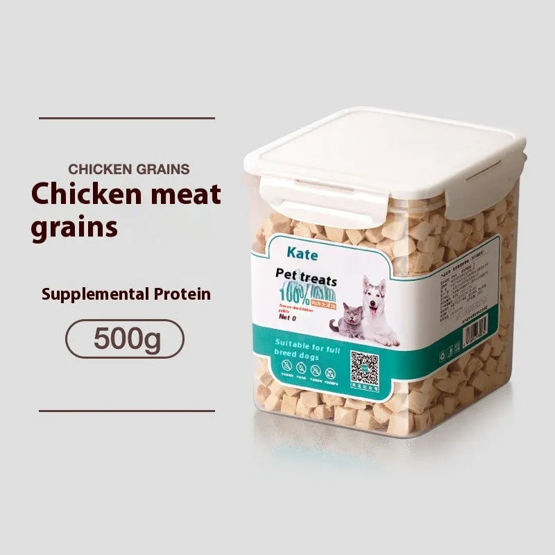 500g freeze-dried chicken cat snacks in resealable bag or barrel packaging