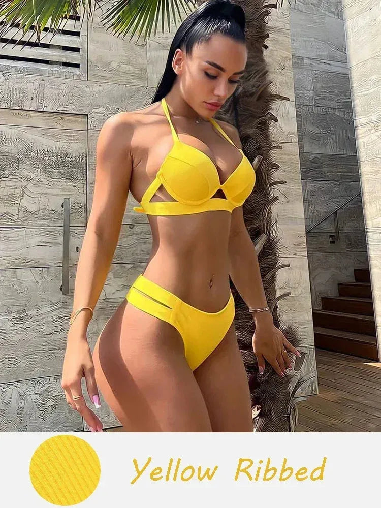 Women's backless skinny bikini swimwear in polyester fabric available in multiple colours