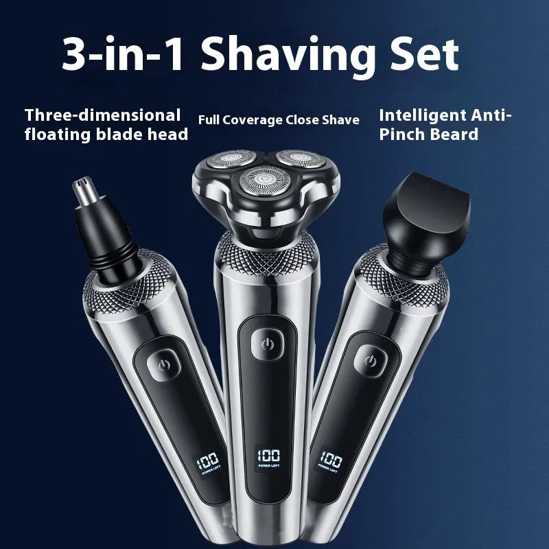 Digital USB rechargeable beard shaver with LED display and floating cutter head