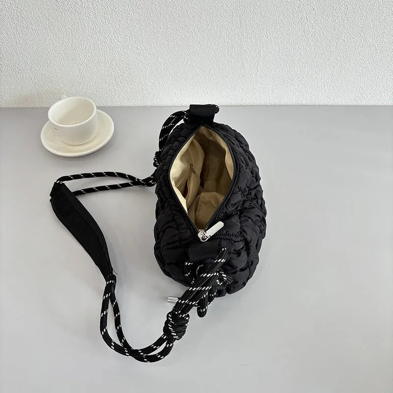 Women's lightweight nylon messenger bag in pillow shape with rhombus pattern design