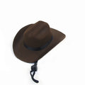 Adjustable cowboy hat for a dog or cat on a plain background, showing the rounded brim.