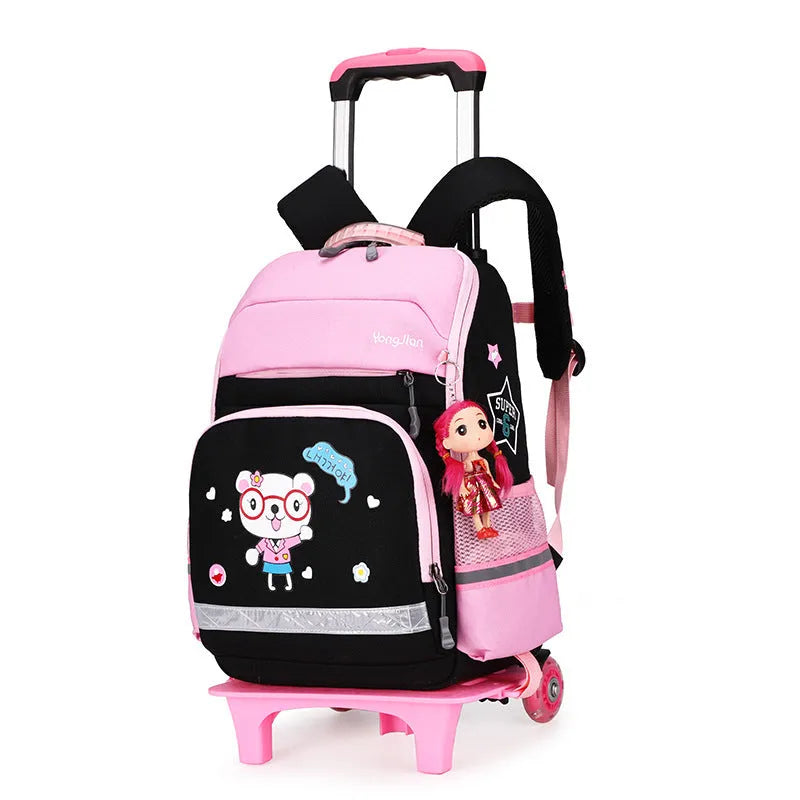 Korean detachable trolley backpack for elementary school students in black or red