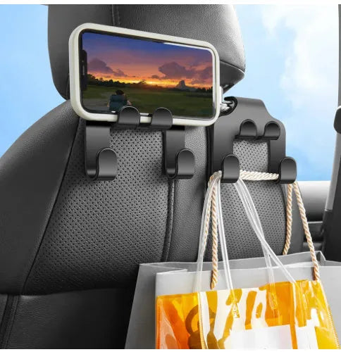 Car multifunction mobile phone holder hook in ABS plastic, 2-piece set for dashboard mounting
