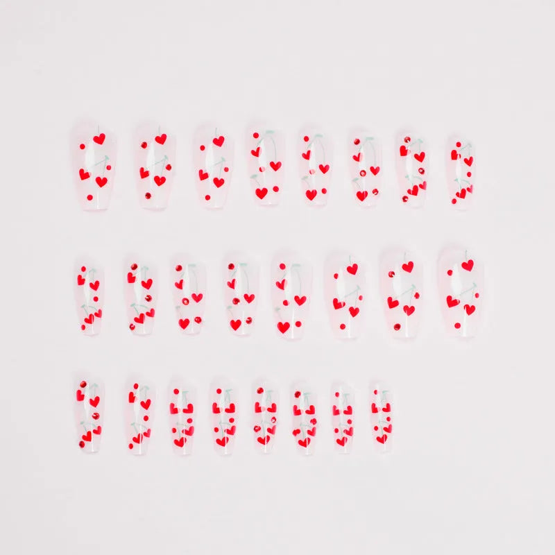 French love diamond small cherry nail armour decorations 24 piece set with adhesive tube