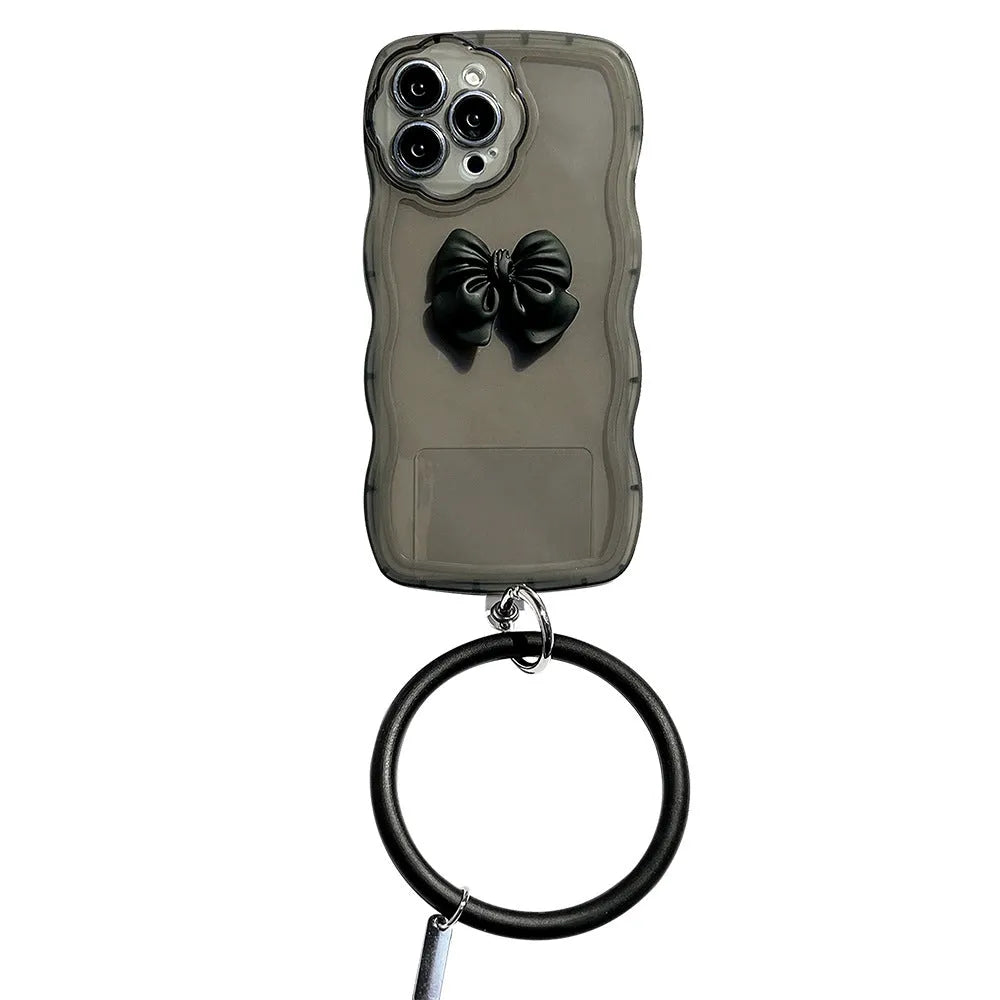 Wave Bow Women's Silicone Phone Case with bow bracelet for iPhone, black colour, painted finish