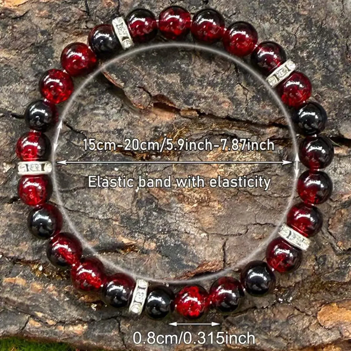 Red artificial crystal beaded handmade elastic bracelet with 8mm beads and 18cm length